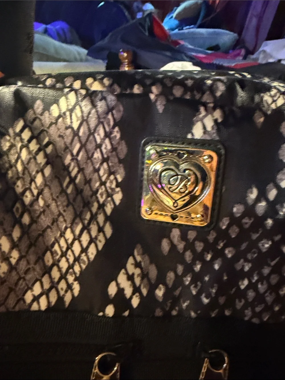 Brighton Black and White Snake-Print Tote
